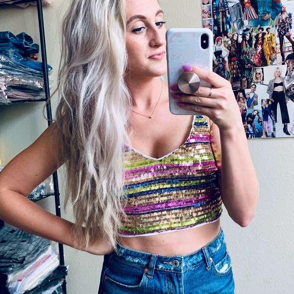 "Live It Up" Sequin Crop Top - Picture 1 of 4